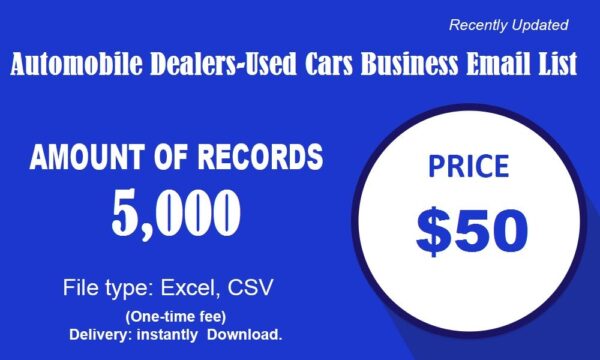 Automobile Dealers-Used Cars Email Member Data